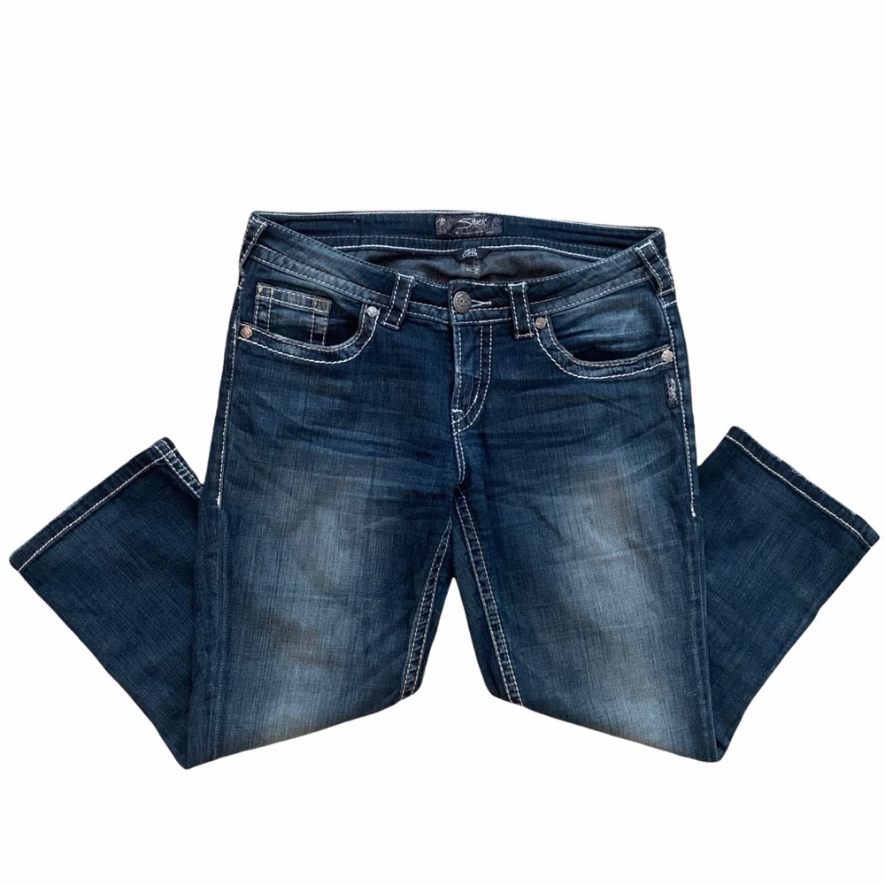 Silver Jeans Size 29 Blue Akio Capri Stretch Embroidered Western Glove Works - Picture 2 of 14